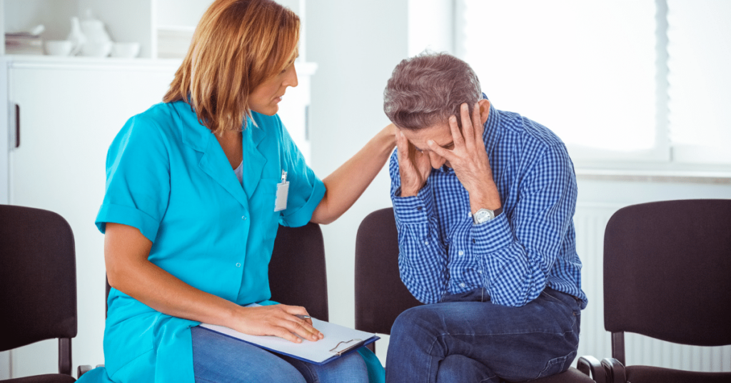 A compassionate nurse sits with a patient, engaged in a thoughtful conversation about medical test results. The nurse's expression reflects concern and empathy as they navigate ethical dilemmas in nursing, prioritizing the patient's well-being and best interests.